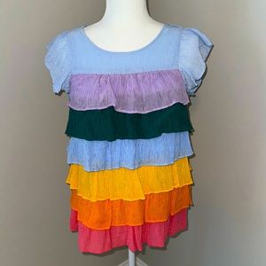Crown and Ivy Belk Rainbow Multi Ruffle Top Blouse Small NWT